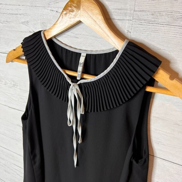 Zara Blouse Womens Size XS Black and White Peter Pan Pleated Collar Sleeveless - Picture 7 of 14